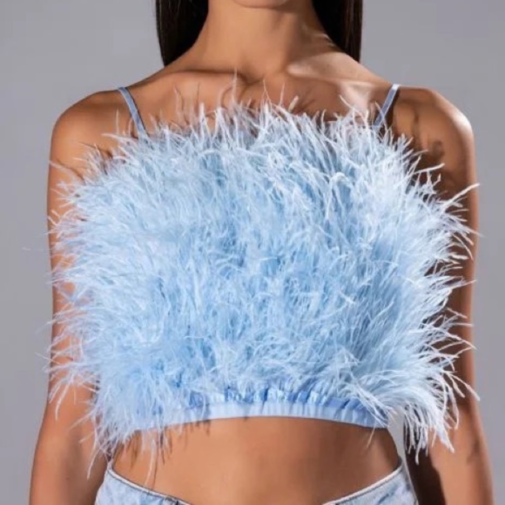 AKIRA Light Blue Feathered Crop Top - Picture 5 of 6